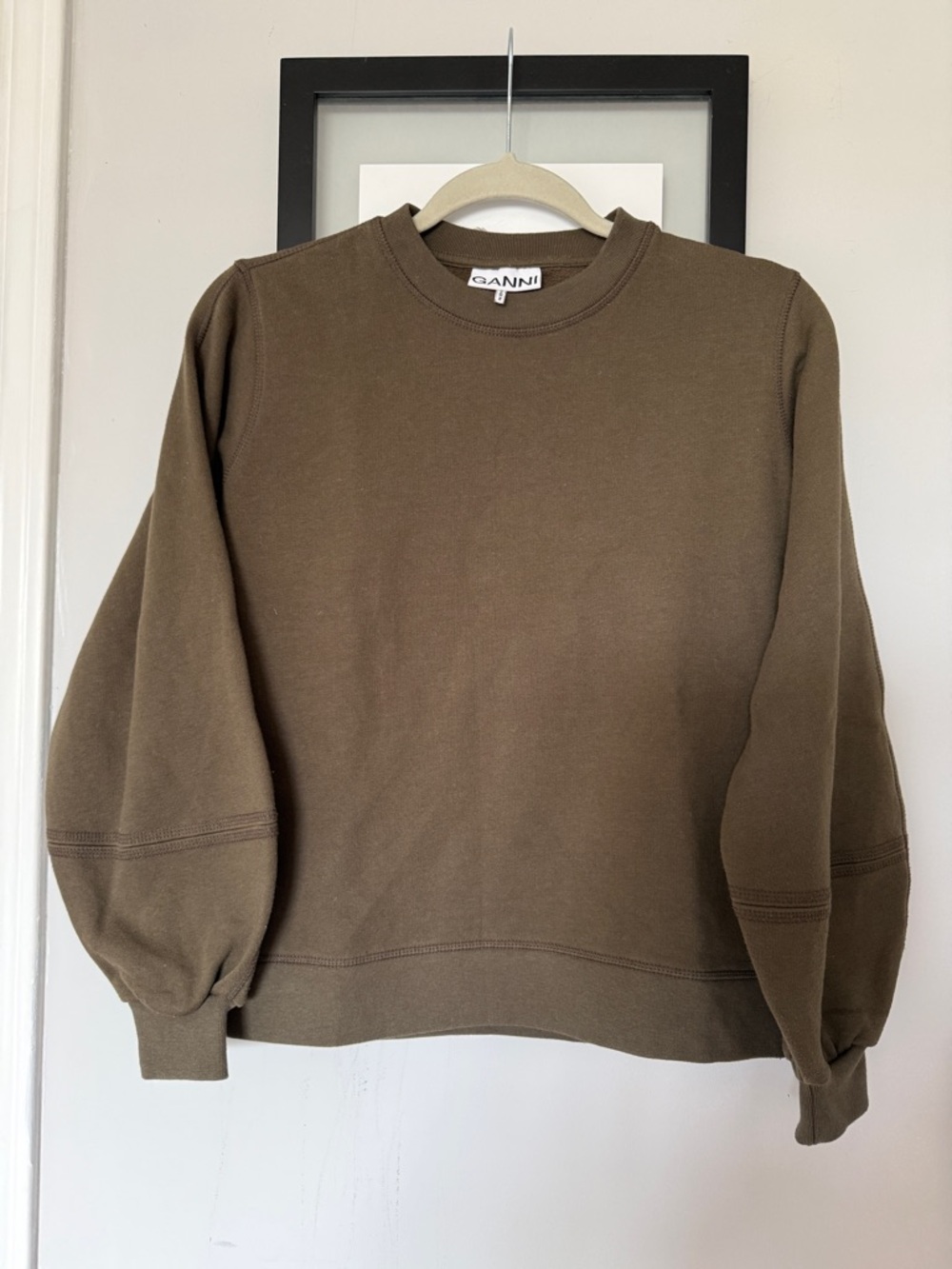 Ganni Olive Green Crewneck Sweater